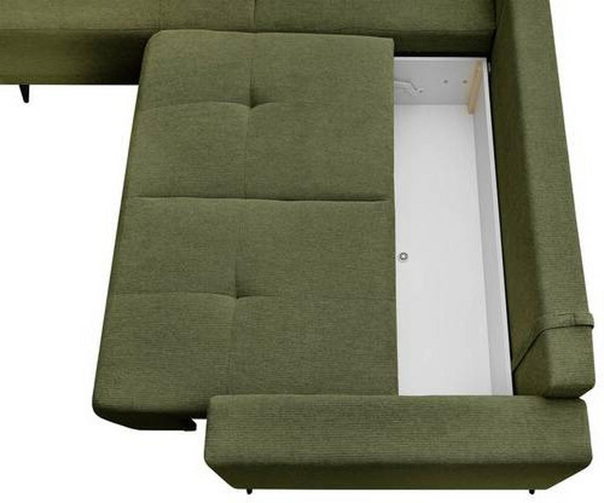 ECKSOFA RAFAEL Grün Struktur Rückenkissen, Bettkasten  - Schwarz/Grün, Design, Textil/Metall (218/269cm) - P & B