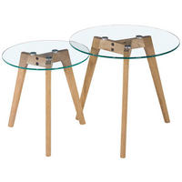 BEISTELLTISCHSET 50/50/45 cm Eiche massiv Klar, Eichefarben rund  - Klar/Eichefarben, Design, Glas/Holz (50/50/45cm) - Carryhome