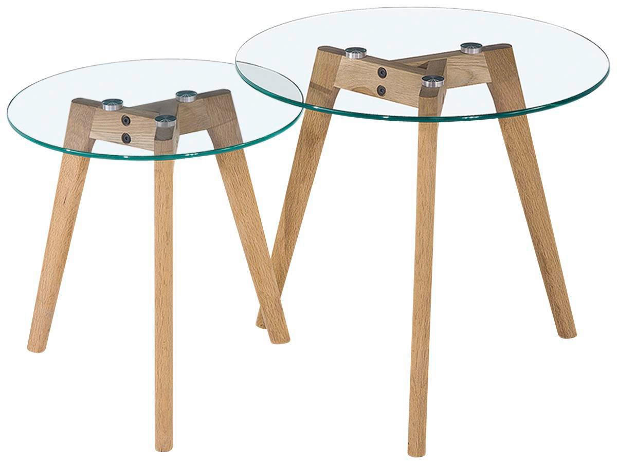BEISTELLTISCHSET 50/50/45 cm Eiche massiv Klar, Eichefarben rund  - Klar/Eichefarben, Design, Glas/Holz (50/50/45cm) - Carryhome