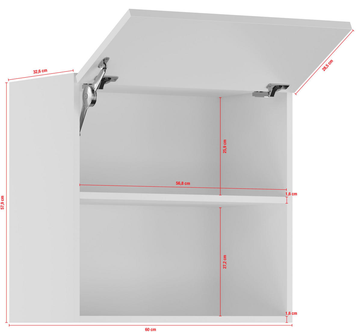 KÜCHENOBERSCHRANK 60/57,9/34,2 cm  in Weiß  - Edelstahlfarben/Weiß, Basics, Holzwerkstoff/Metall (60/57,9/34,2cm) - Impuls