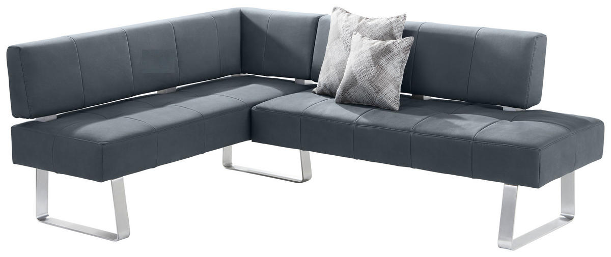 ECKBANK in Metall, Textil Grau, Edelstahlfarben  - Edelstahlfarben/Grau, Design, Textil/Metall (165/227cm) - Moderano