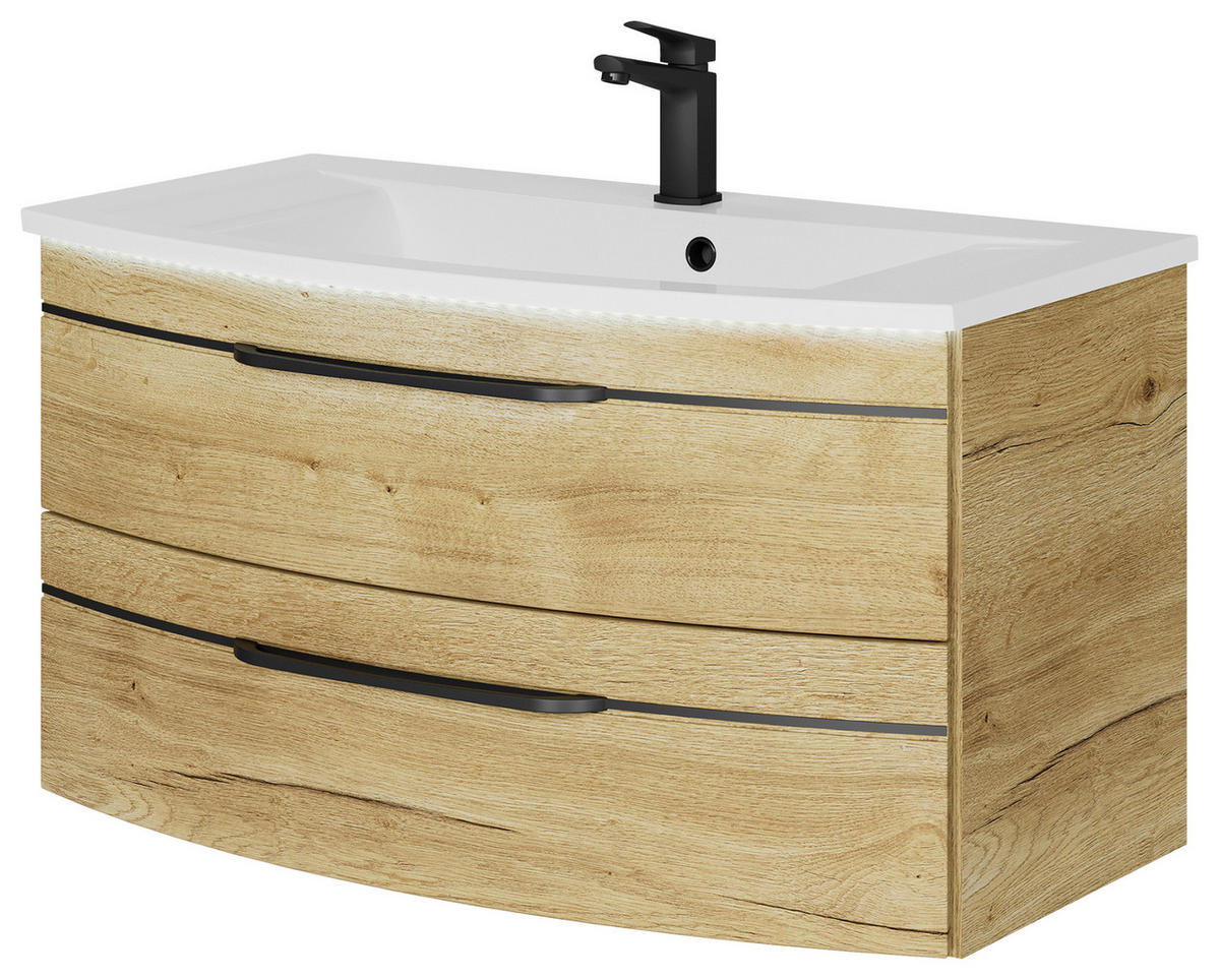 WASCHTISCHKOMBI 91 cm  - Eichefarben/Schwarz, Design, Holzwerkstoff/Stein (91cm) - Sadena