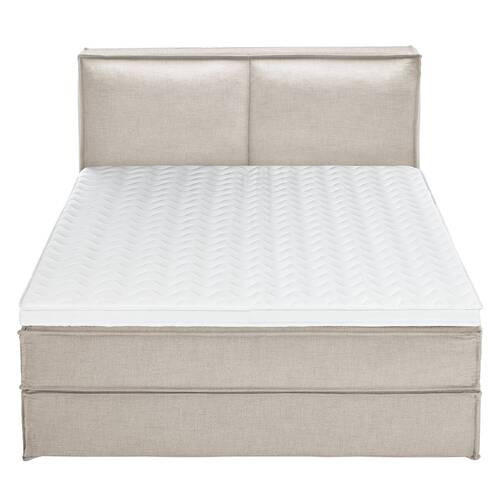 Thumbnail - home24 Boxspringbett Kinx, Beige, Textil, H3, 7-Zonen, Höhe ca. 24 cm, 140x200 cm, gepolstertes Kopfteil, Topper durchge...