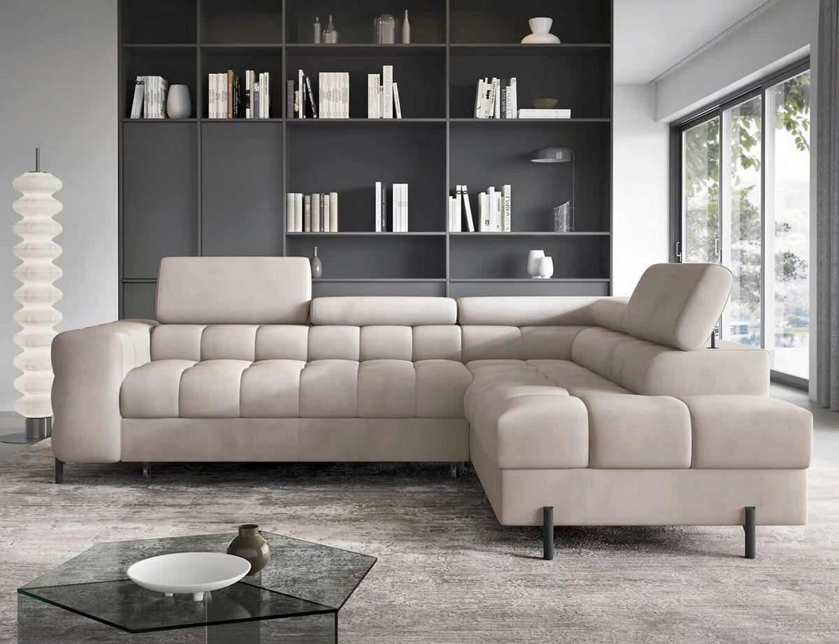 ECKSOFA Beige Plüsch  - Beige/Schwarz, Design, Textil/Metall (276/200cm) - MID.YOU