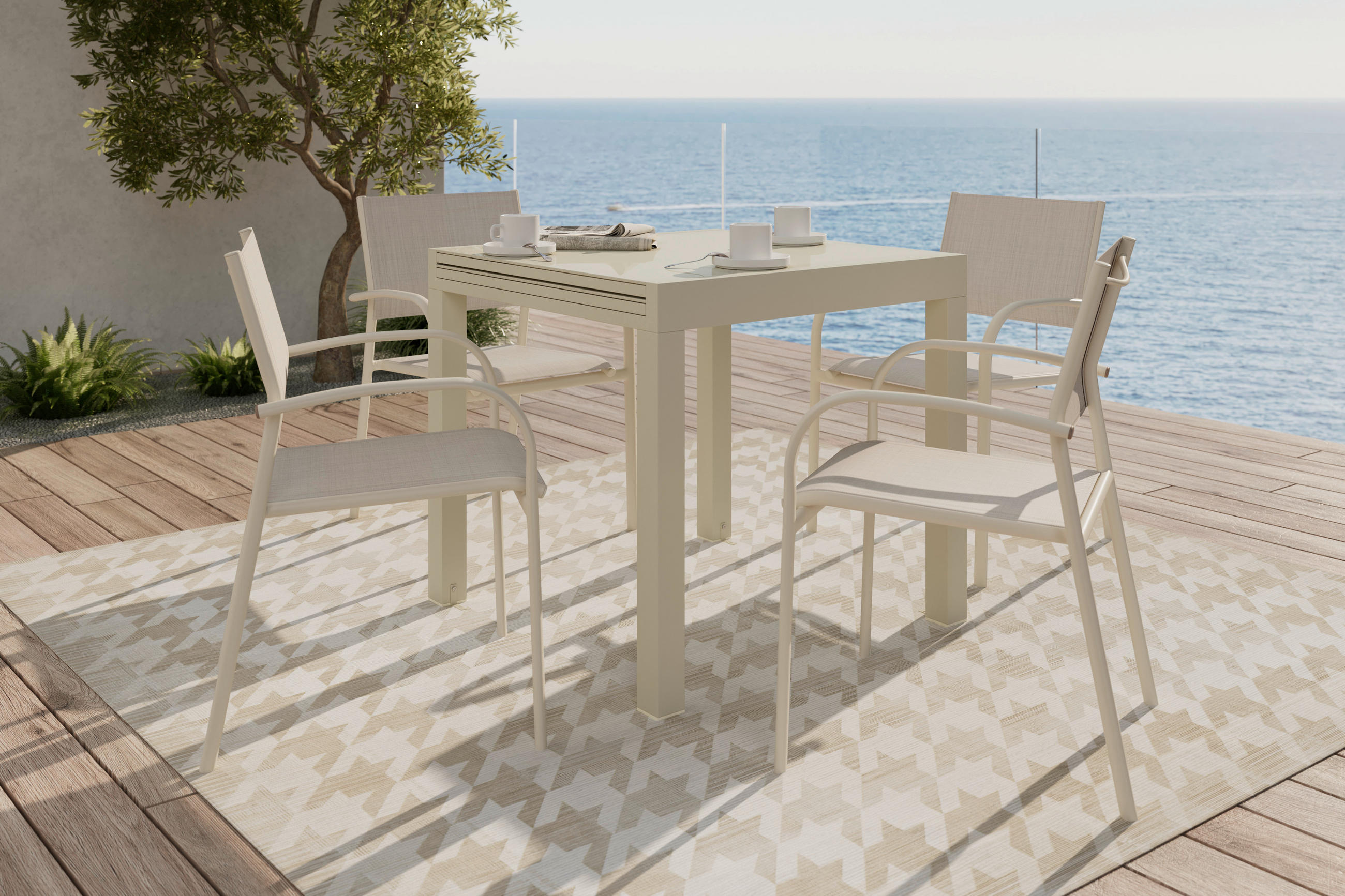 BALKONTISCH  - Beige, MODERN, Glas/Metall (160/80/75/80cm) - Ambia Garden
