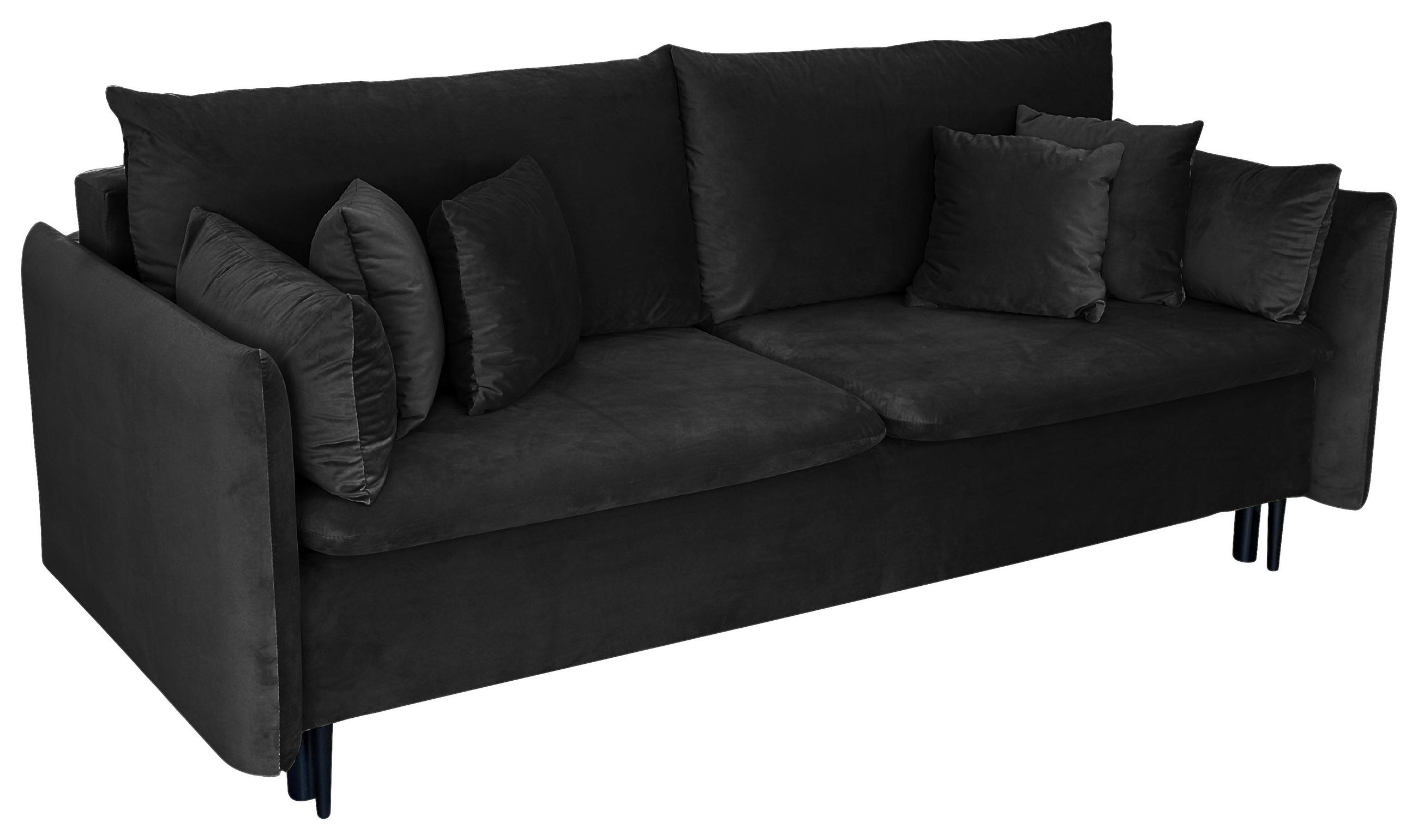 SCHLAFSOFA Velours Schwarz  - Schwarz, Design, Holz/Kunststoff (220/96/102cm) - MID.YOU