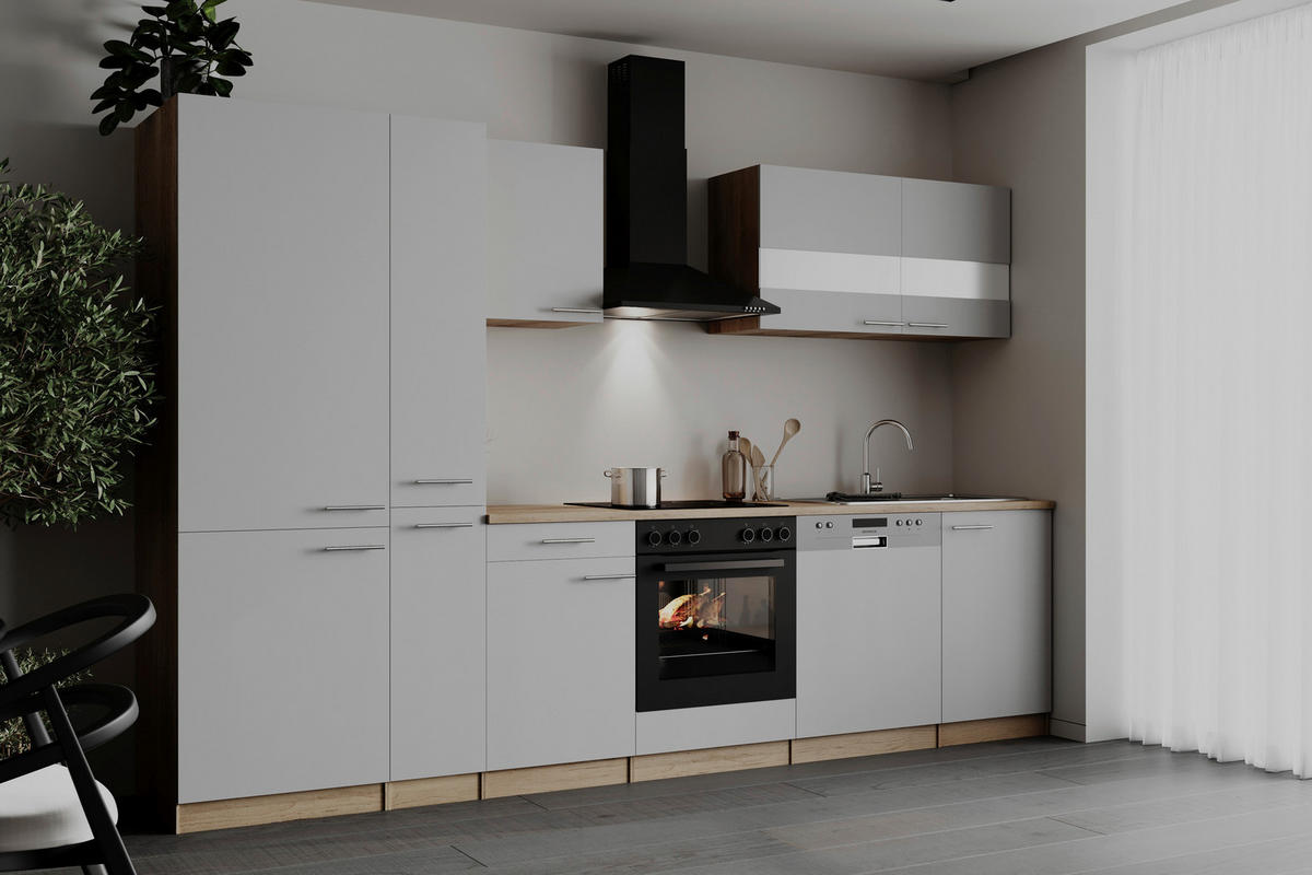 KÜCHENBLOCK 310 cm   in Weiß  - Edelstahlfarben/Eichefarben, Basics, Holzwerkstoff/Metall (310cm) - Respekta