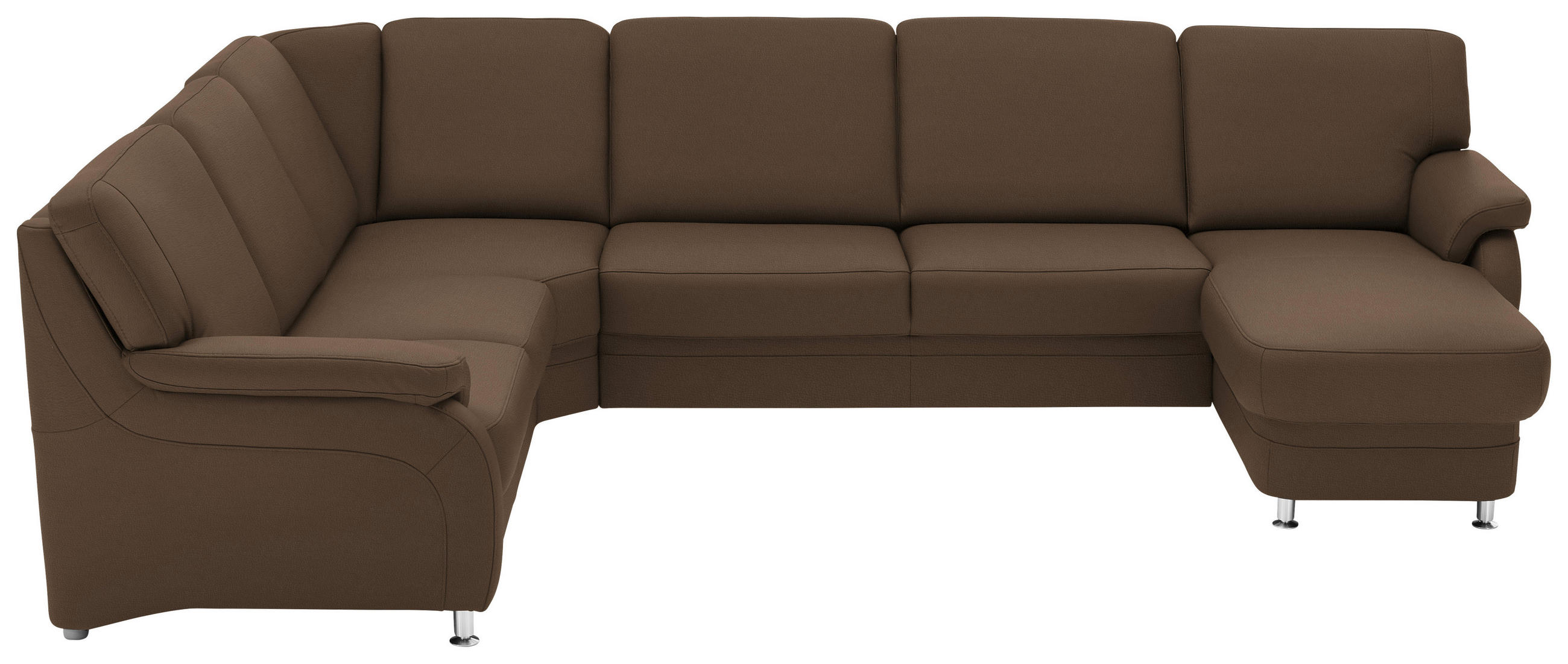 WOHNLANDSCHAFT Echtleder Braun  - Alufarben/Braun, Konventionell, Leder/Metall (239/329/165cm) - Beldomo Premium