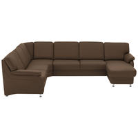 WOHNLANDSCHAFT Echtleder Braun  - Alufarben/Braun, Konventionell, Leder/Metall (239/329/165cm) - Beldomo Premium