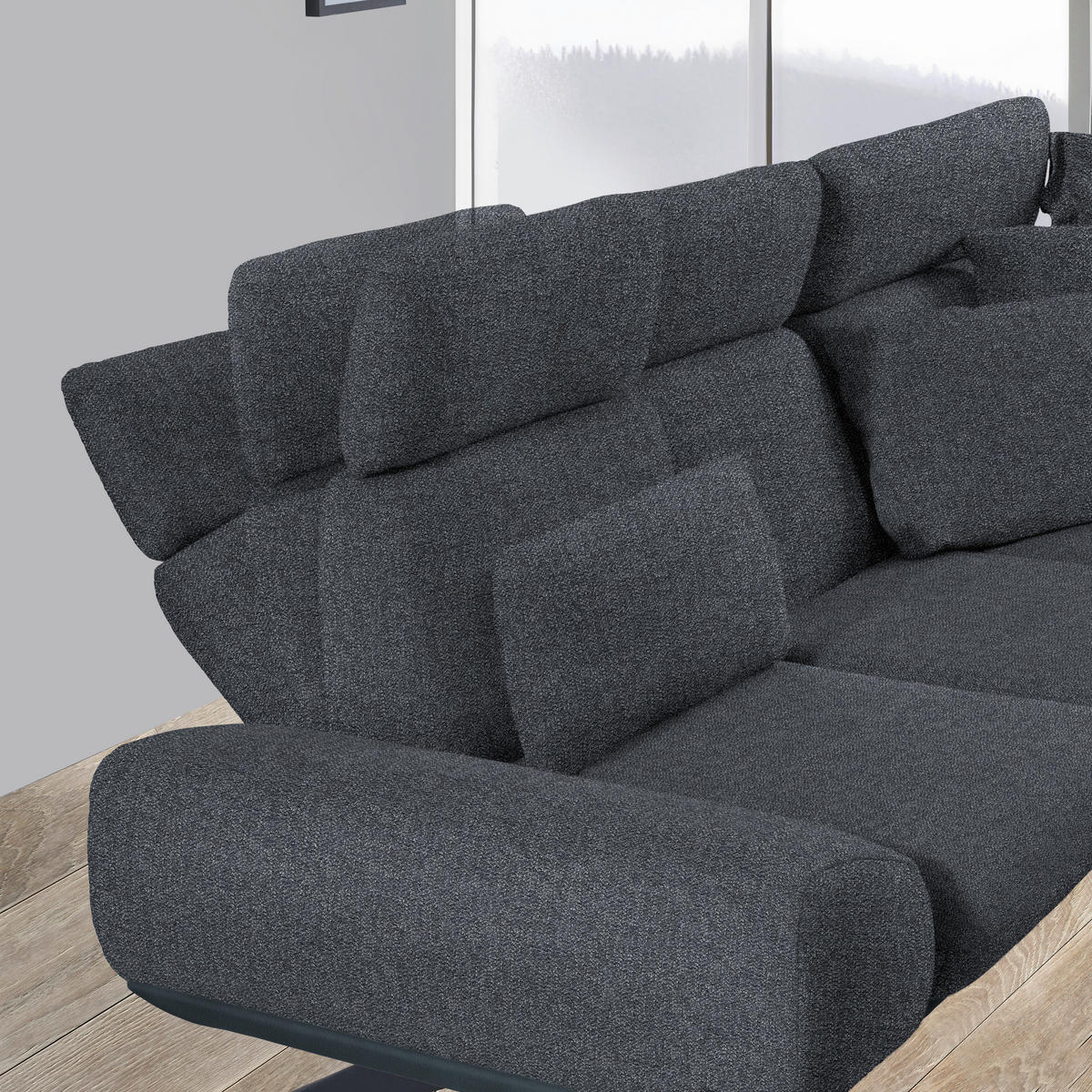 ECKSOFA Chenille, Flachgewebe Dunkelgrau  - Dunkelgrau/Schwarz, Design, Textil/Metall (270/239cm) - Koinor