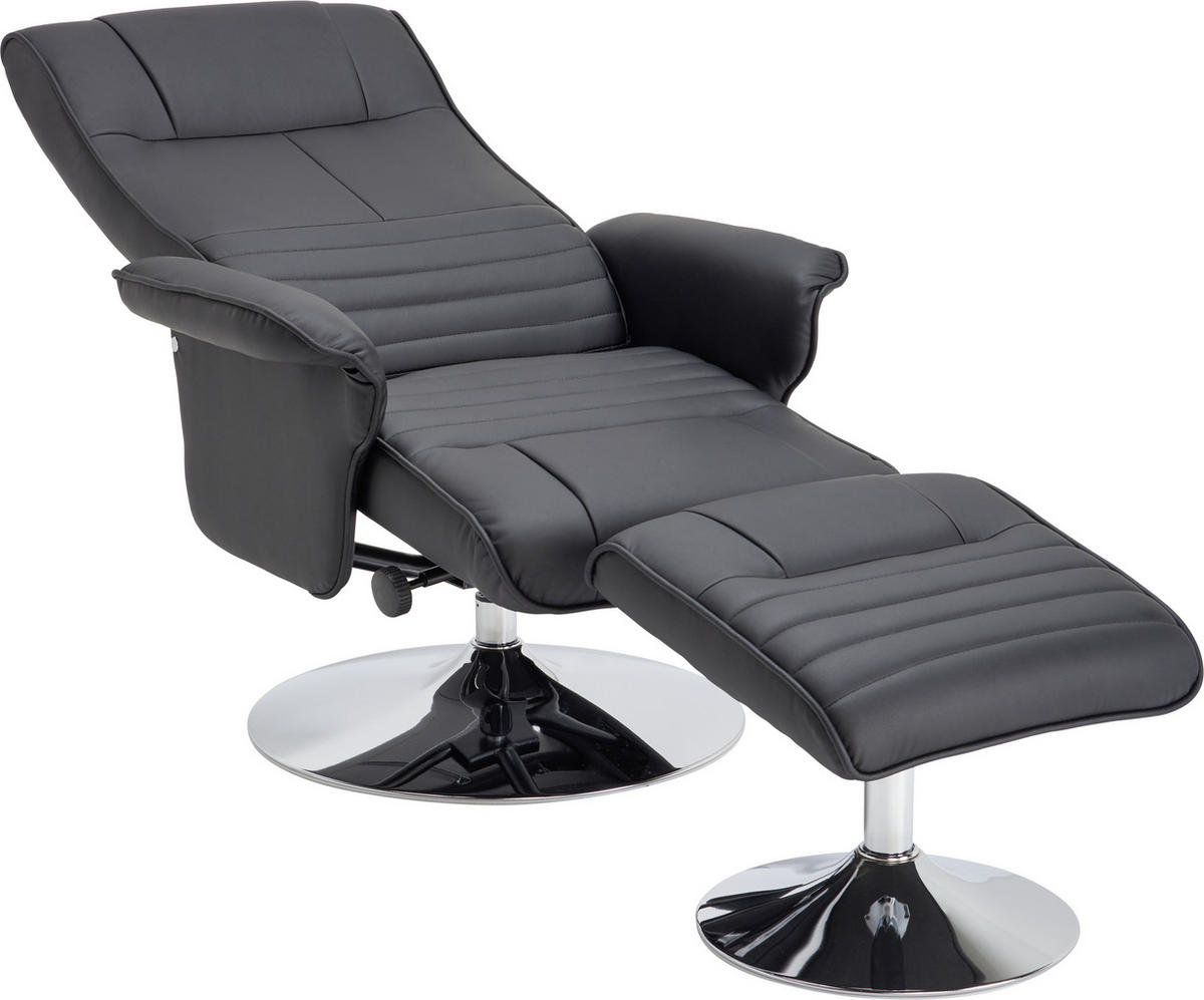 RELAXSESSELSET Lederlook    - Chromfarben/Schwarz, Design, Textil/Metall (77/95-111/81-117cm) - Cantus