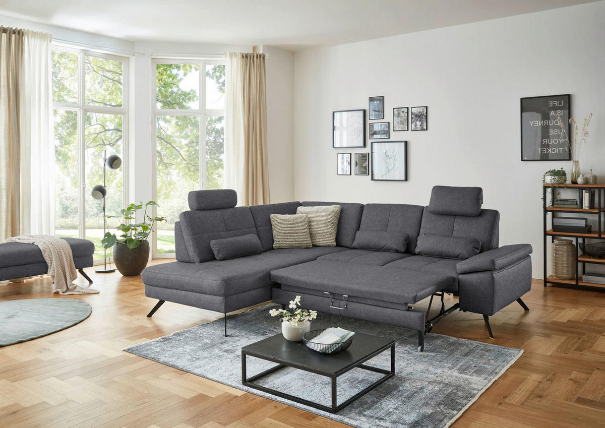 ECKSOFA in Lederlook, Mikrofaser Grau  - Schwarz/Grau, Design, Textil/Metall (194/261cm) - Beldomo System