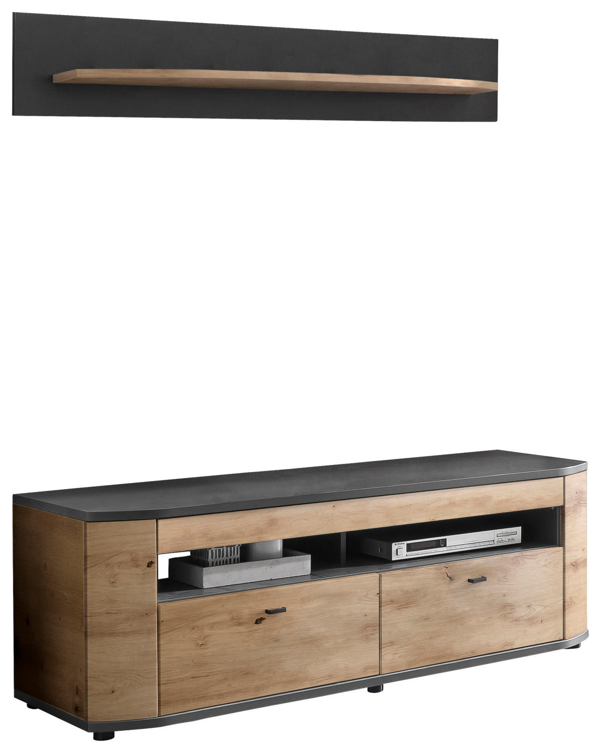 WOHNWAND  in Grau, Eiche Artisan, Braun  150/166,3/46,4 cm  - Schwarz/Eiche Artisan, LIFESTYLE, Holzwerkstoff/Kunststoff (150/166,3/46,4cm) - Livetastic
