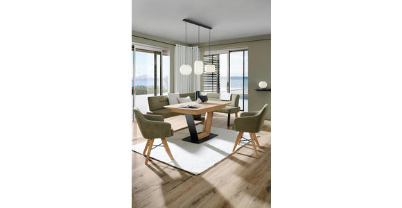 ECKBANK 215/173 cm Webstoff Grün, Eichefarben Eiche massiv Holz, Metall - Eichefarben/Schwarz, KONVENTIONELL, Holz/Textil (215/173cm) - Voleo