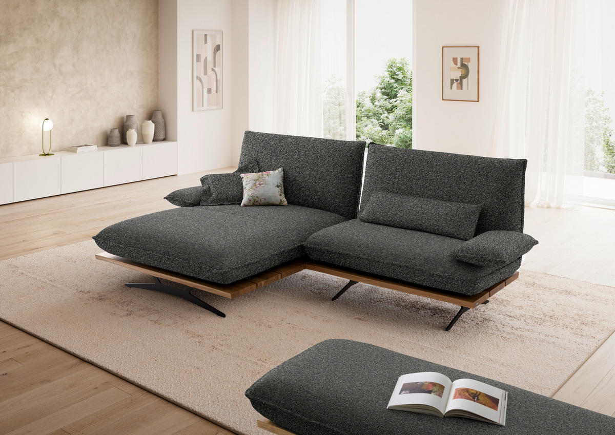 ECKSOFA Chenille, Flachgewebe Wildeiche, Blaugrau  - Wildeiche/Blaugrau, Design, Holz/Textil (161/284cm) - Koinor