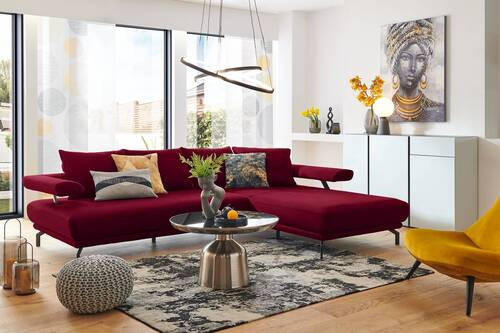 ECKSOFA in Mikrofaser Bordeaux  - Bordeaux/Schwarz, Design, Textil/Metall (305/224cm) - Dieter Knoll