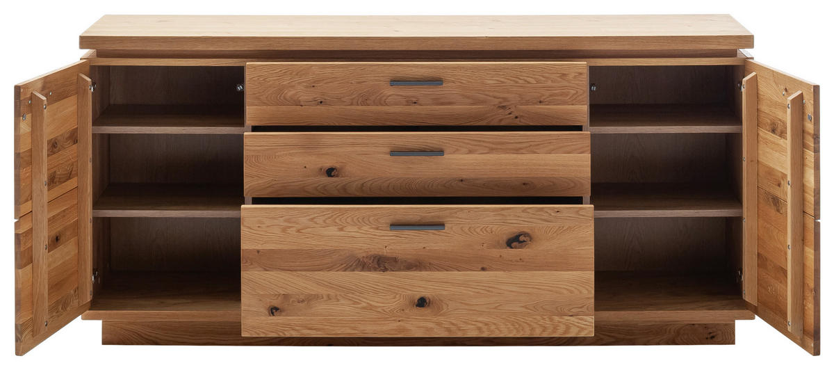 ŠIROKÁ KOMODA, dub, 180/84/44 cm - barvy dubu/černá, Natur, kov/dřevo (180/84/44cm) - Linea Natura