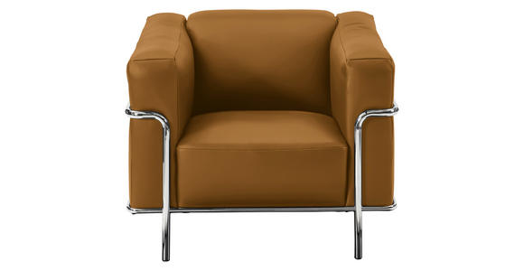 SESSEL in Echtleder Currygelb  - Chromfarben/Currygelb, Design, Leder/Metall (91/67/96cm) - Johann Jakob