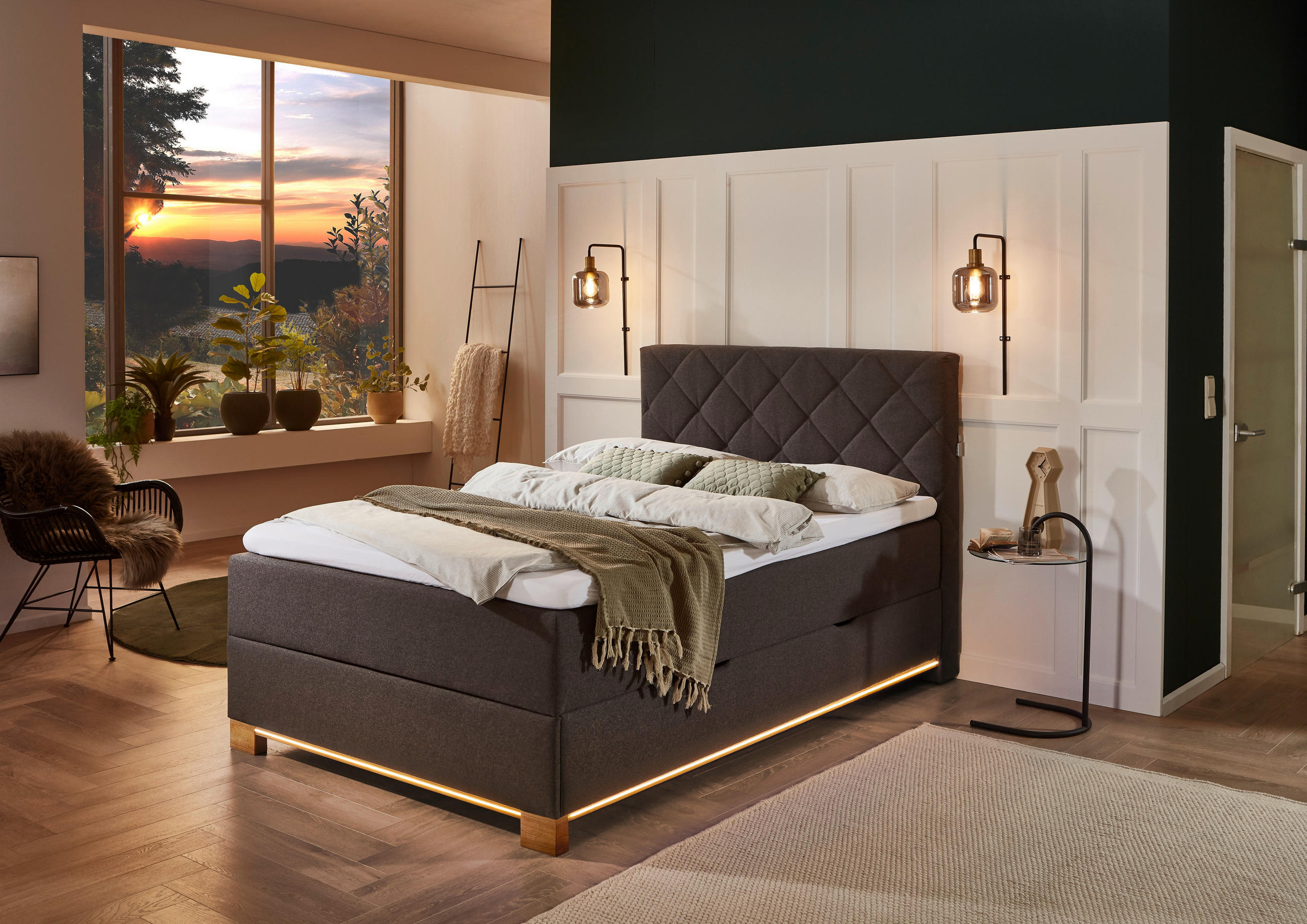 Thumbnail - Xora Boxspringbett, Anthrazit, Textil, Holzwerkstoff, Esche, massiv, H3, Höhe ca. 25 cm, 140x200 cm, Reach, Bettkasten, ...