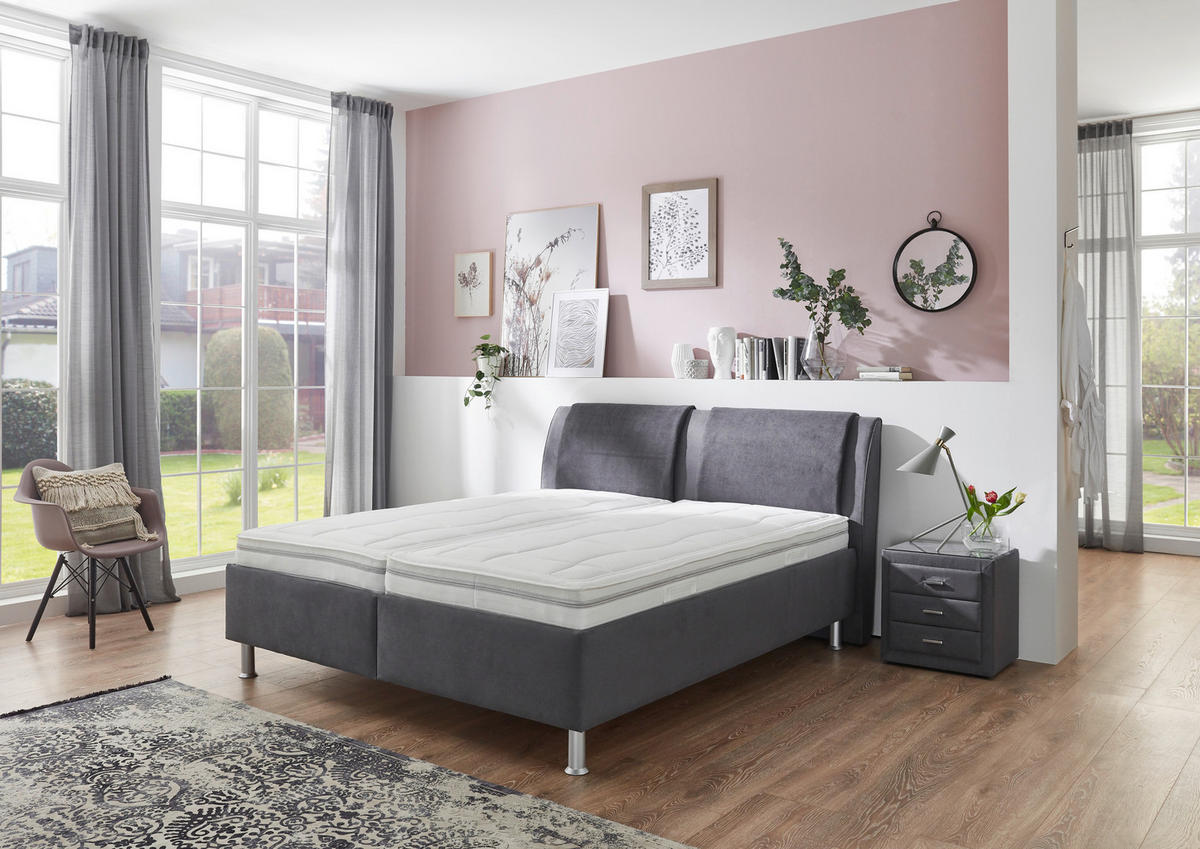 POLSTERBETT 180/200 cm,  in Anthrazit, Grau, Matratze, gepolstertes Kopfteil, Lattenrost, H2 + H2 = mittel  - Anthrazit/Alufarben, KONVENTIONELL, Holz/Holzwerkstoff (180/200cm) - Beldomo - Sleep
