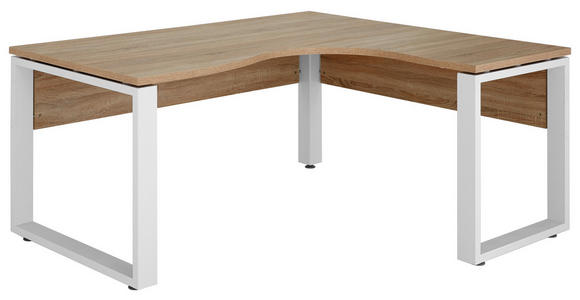 ECKSCHREIBTISCH 160/140/75,6 cm in Weiß, Sonoma Eiche - Weiß/Sonoma Eiche, KONVENTIONELL, Holzwerkstoff/Metall (160/140/75,6cm) - Voleo