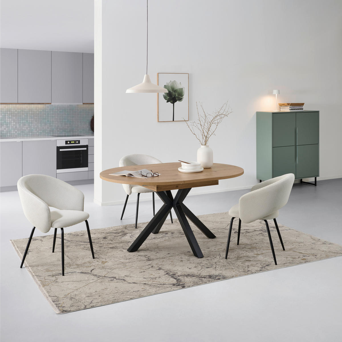 AUSZIEHTISCH Schwarz, Eiche Artisan rund  ausziehbar  - Schwarz/Eiche Artisan, KONVENTIONELL, Holzwerkstoff/Metall (110-150/76/110cm) - MID.YOU