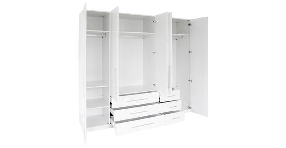 DREHTÜRENSCHRANK in Weiß, Weiß Hochglanz - Weiß Hochglanz/Alufarben, KONVENTIONELL, Holzwerkstoff/Metall (244/218,6/59,4cm) - Xora