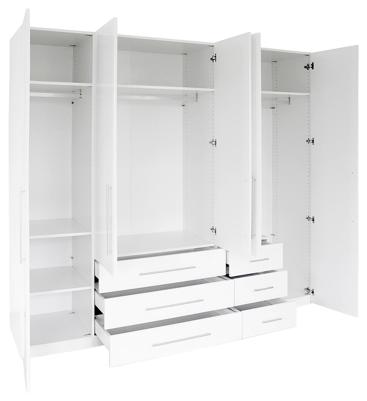 GARDEROB MED GÅNGJÄRN 244/218,6/59,4 cm 5-dörrar - vit/aluminiumfärg, Klassisk, metall/trämaterial (244/218,6/59,4cm) - Best Price