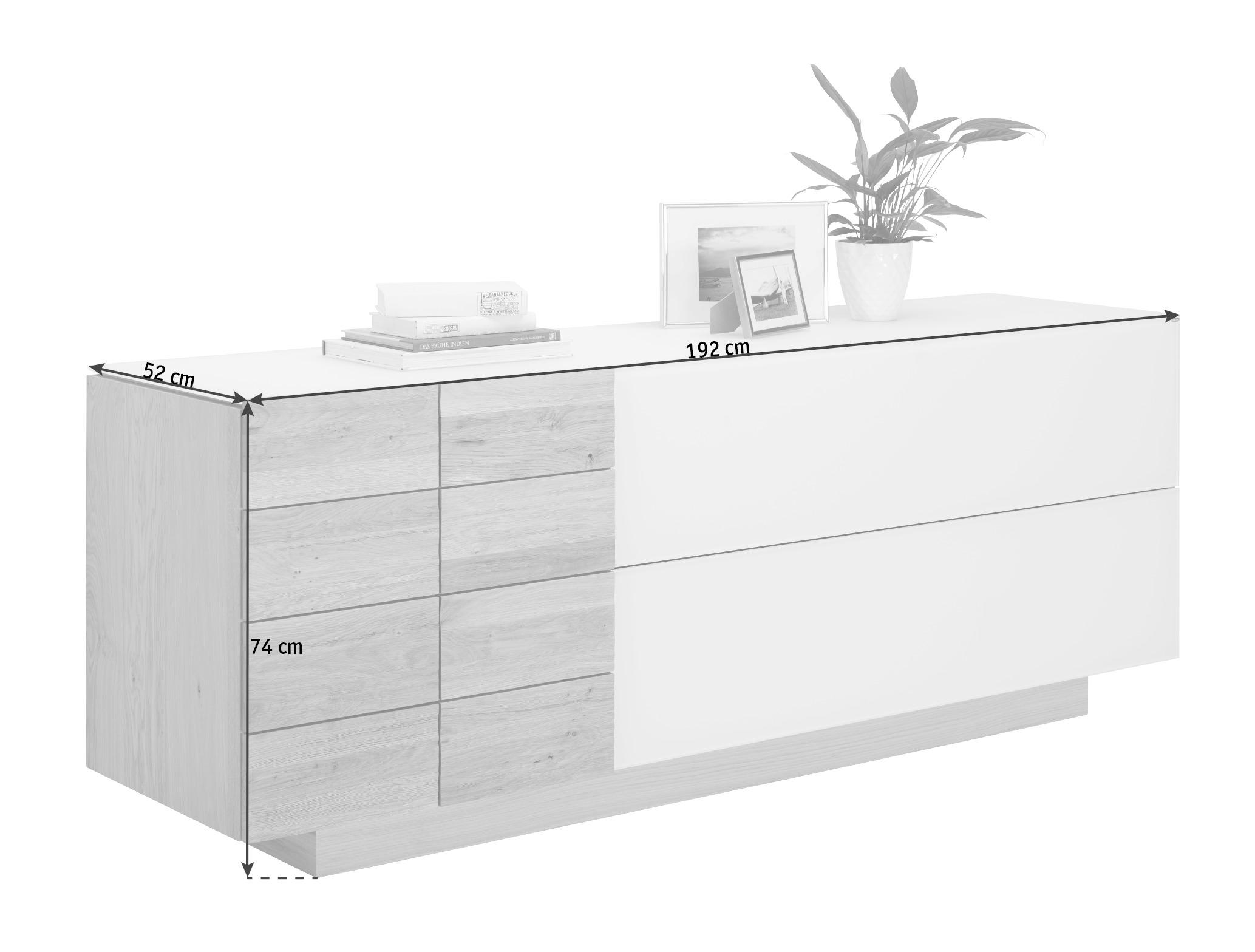 SIDEBOARD  in 192/74/52 cm  - Eichefarben/Weiß, Natur, Glas/Holz (192/74/52cm) - Voglauer