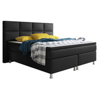 Boxspringbett mit Topper  in Schwarz  - Silberfarben/Schwarz, KONVENTIONELL, Leder/Textil (200/125/210cm) - MID.YOU