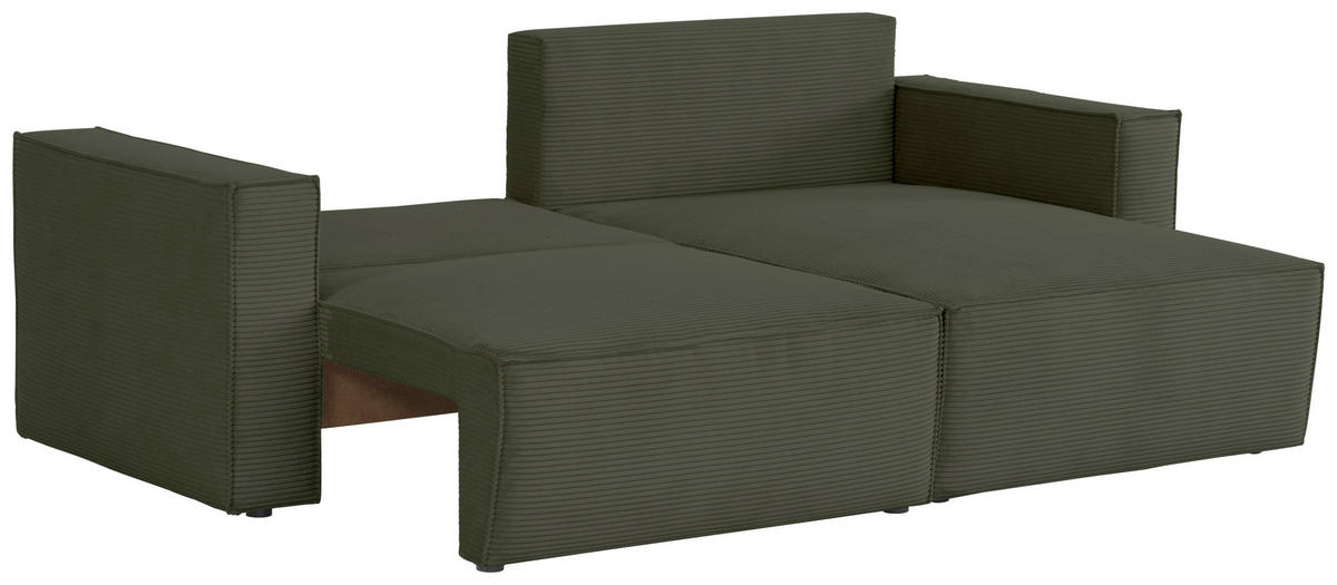 ECKSOFA in Feincord Olivgrün  - Schwarz/Olivgrün, Konventionell, Kunststoff/Textil (242/151cm) - Carryhome