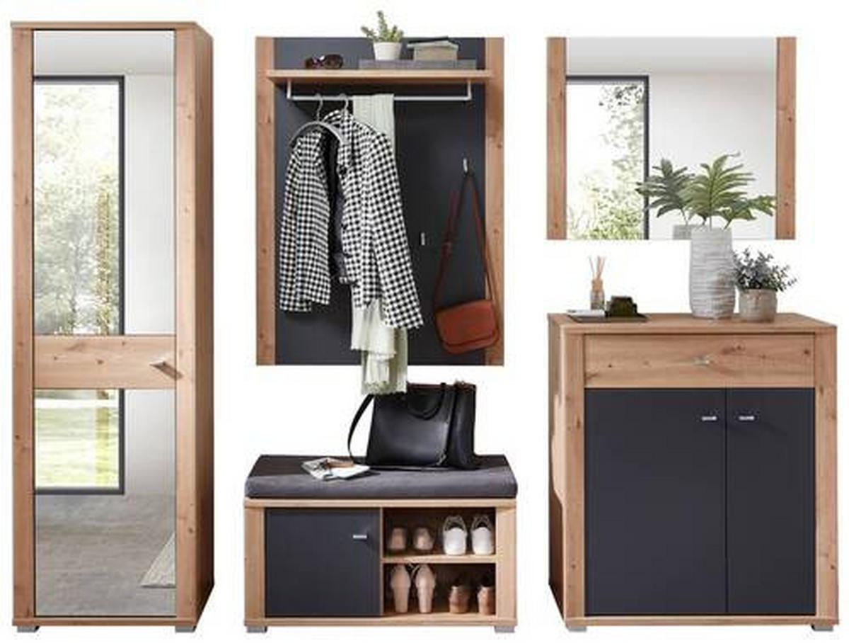 GARDEROBE 5-teilig  in 260/199/38 cm  - Graphitfarben/Eiche Artisan, Design, Holzwerkstoff/Textil (260/199/38cm) - Xora