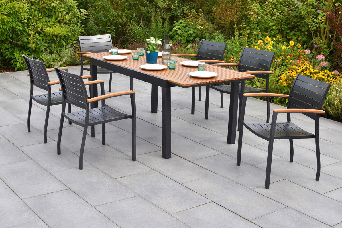 GARTENTISCHGRUPPE Aluminium  - Graphitfarben/Naturfarben, KONVENTIONELL, Kunststoff/Metall - Gardenson