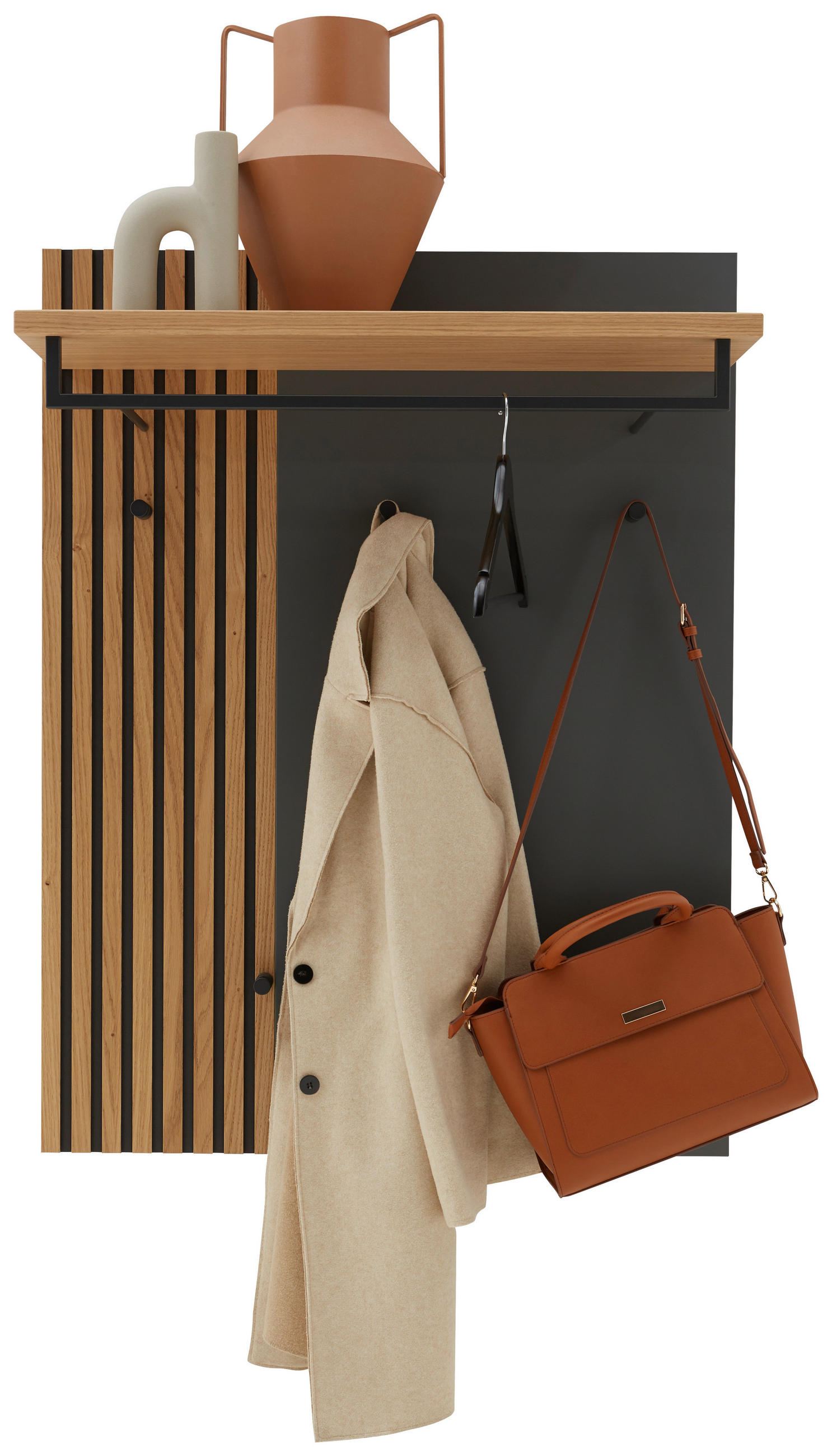 Thumbnail - Dieter Knoll Garderobenpaneel, Grau, Eiche, Holz, Metall, Holzwerkstoff, Asteiche, Eiche, furniert, teilmassiv, 81x106x2...