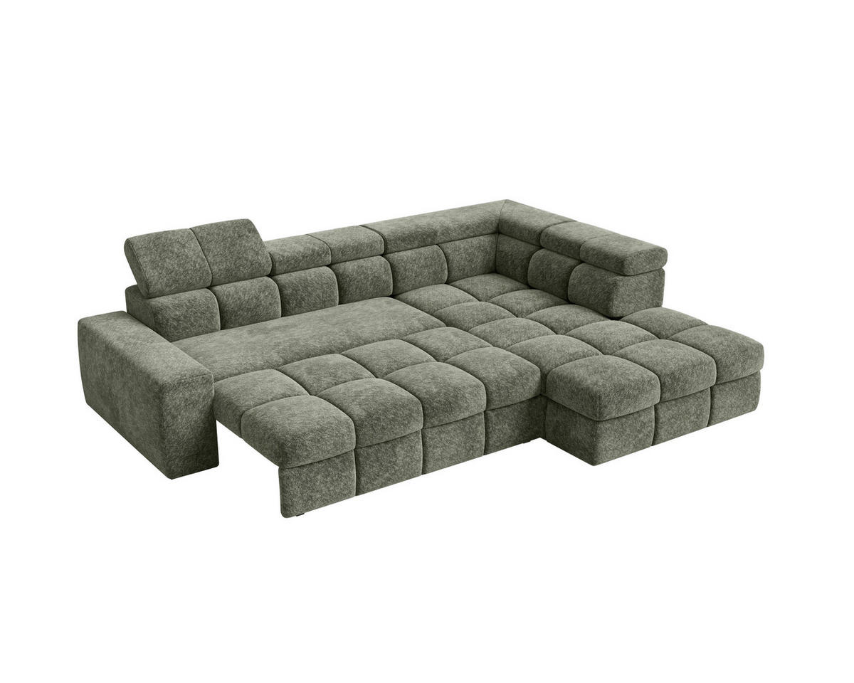 ECKSOFA  in Chenille Dunkelgrün  - Dunkelgrün/Schwarz, MODERN, Kunststoff/Textil (292/204cm) - Milino
