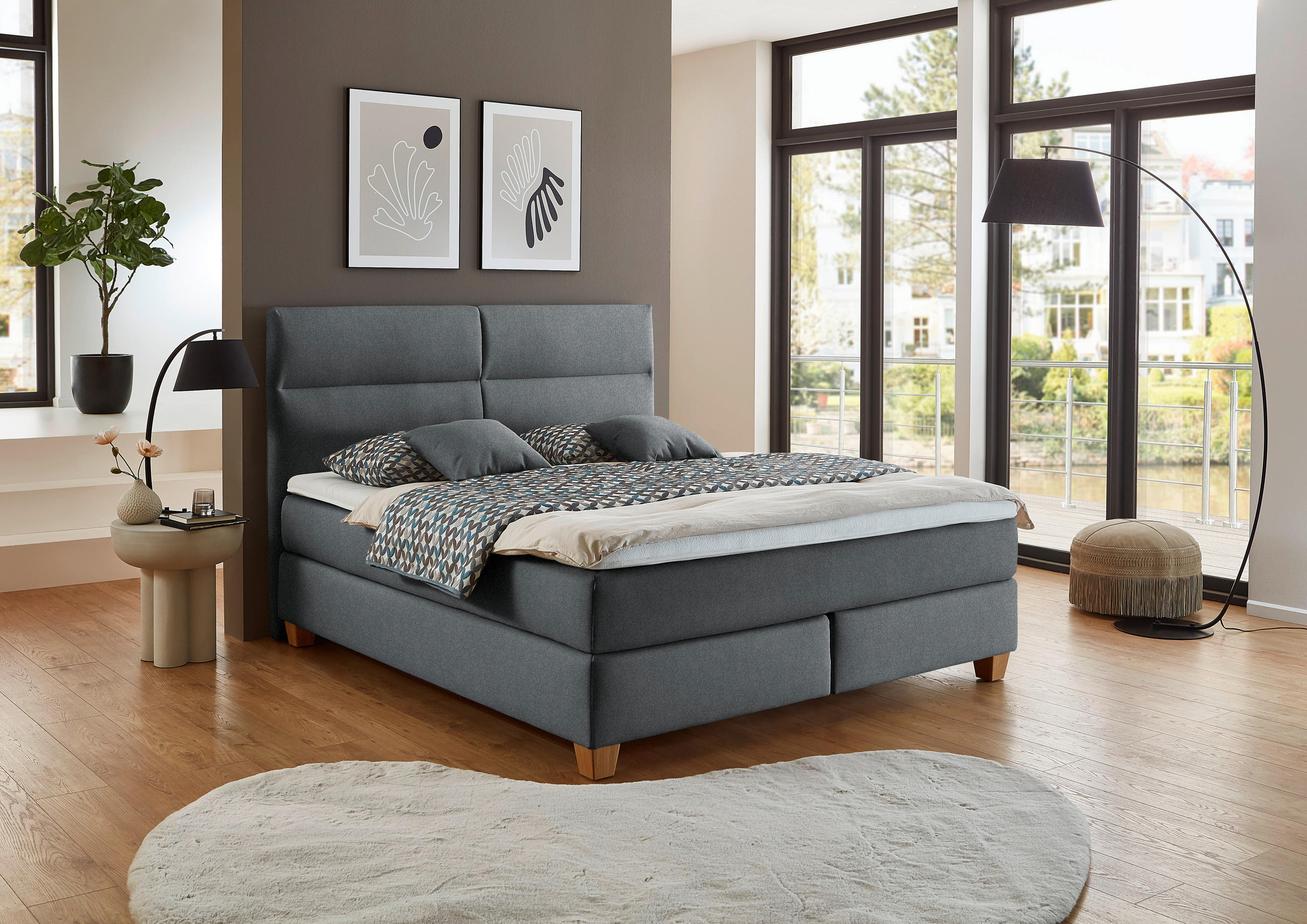 BOXSPRINGBETT 180/200 cm  in Anthrazit  - Anthrazit/Naturfarben, MODERN, Holz/Textil (180/200cm) - Beldomo - Sleep