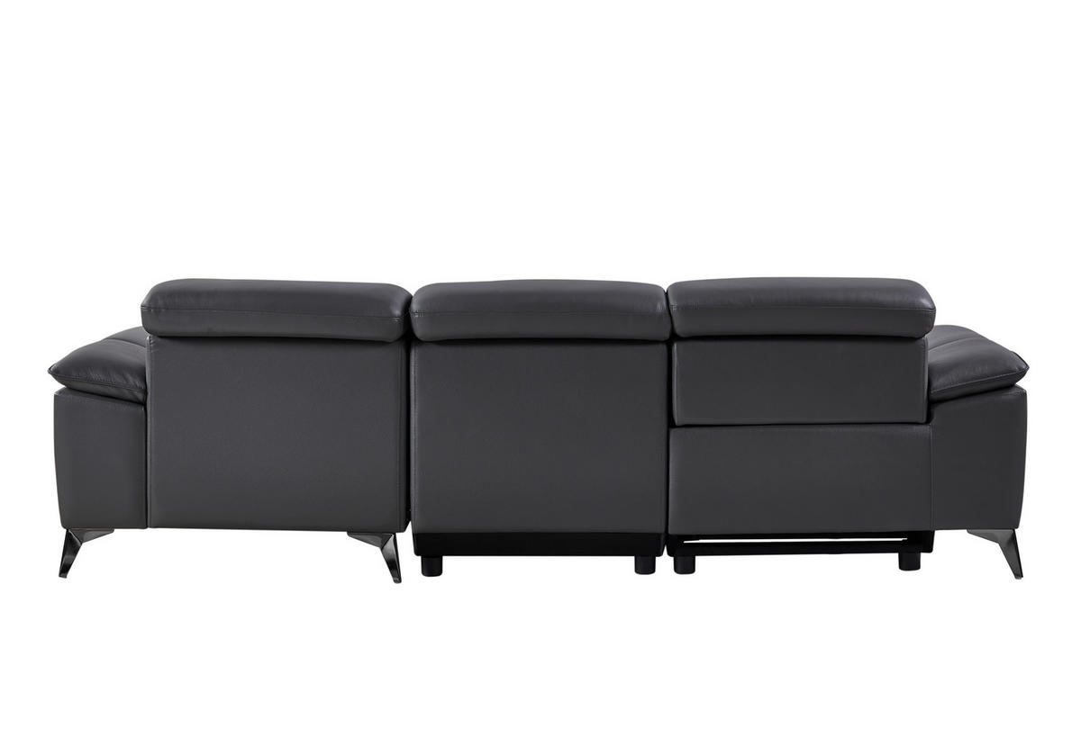 ECKSOFA Grau Echtleder  - Schwarz/Grau, Design, Leder/Metall (255/171cm) - Livetastic