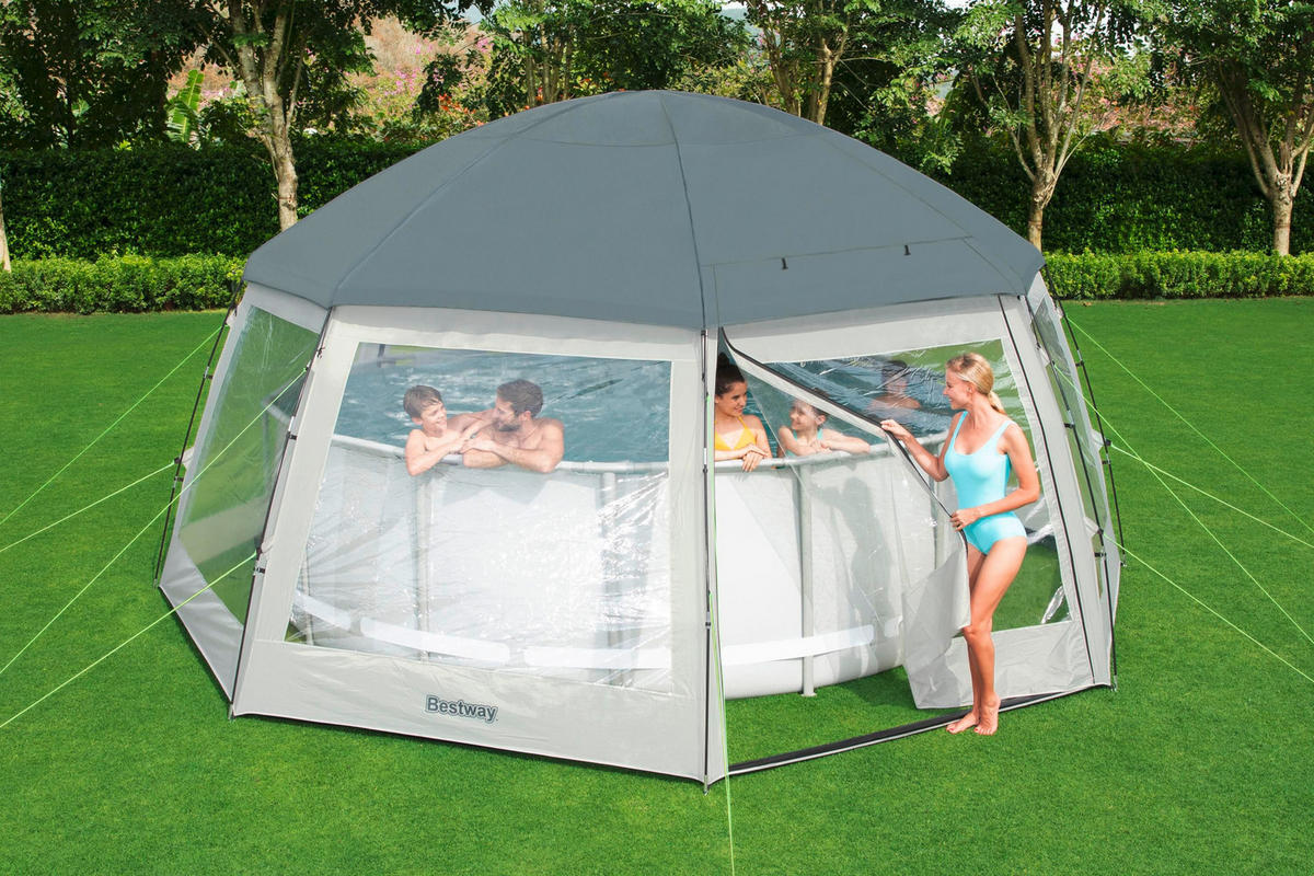 POOLÜBERDACHUNG 58612 600/295 cm  - Weiß/Grau, Basics, Glas/Kunststoff (600/295cm) - Bestway