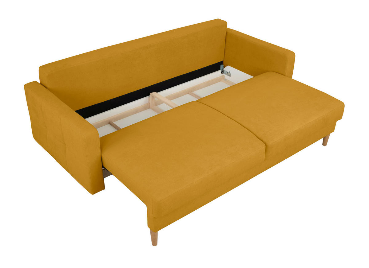 SCHLAFSOFA in Gelb  - Gelb/Buchefarben, Design, Holz/Textil (222/93/99cm) - MID.YOU