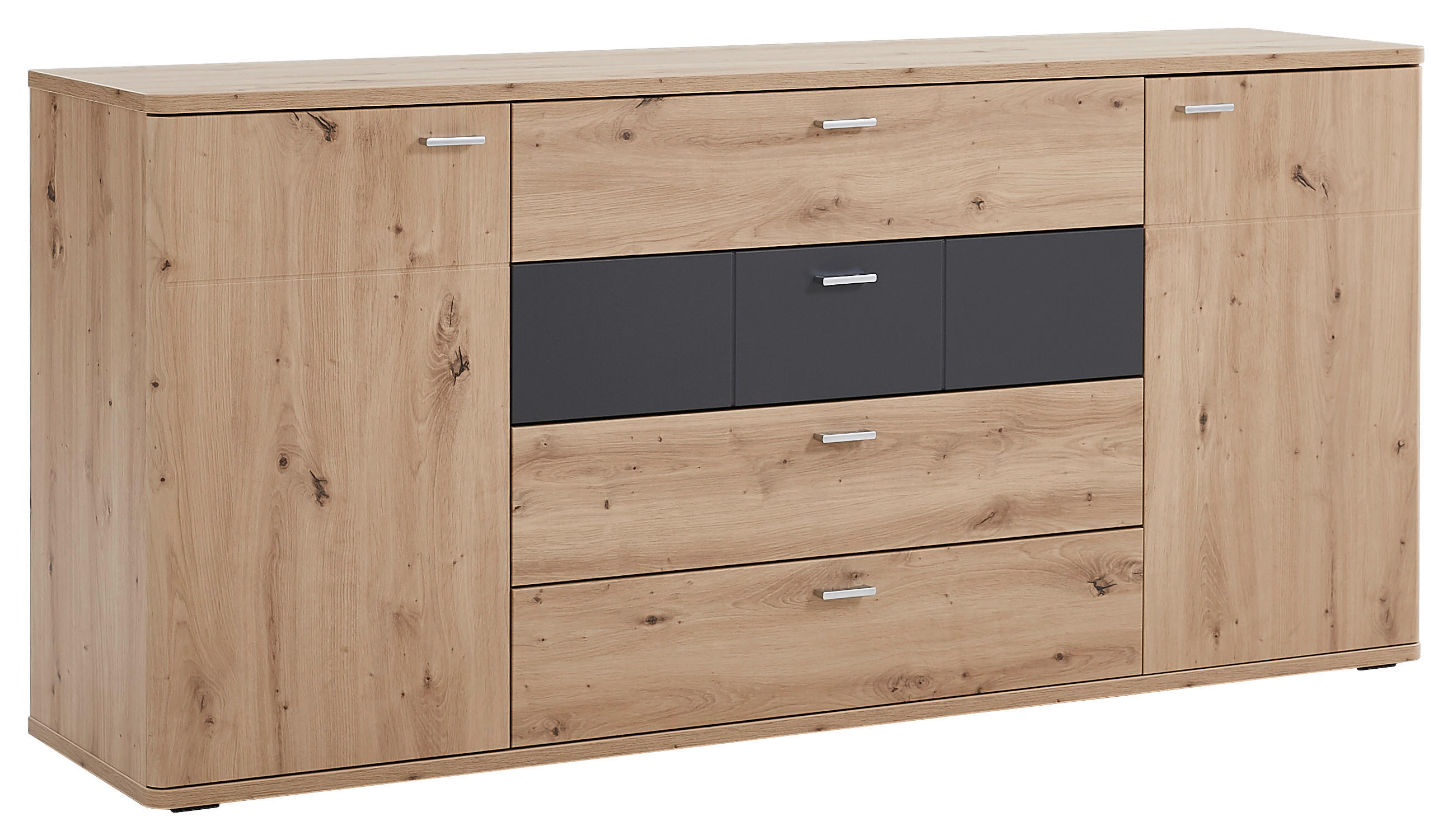 SIDEBOARD Graphitfarben, Eichefarben Einlegeböden  - Eichefarben/Silberfarben, KONVENTIONELL, Holzwerkstoff/Kunststoff (180/85/44cm) - Xora