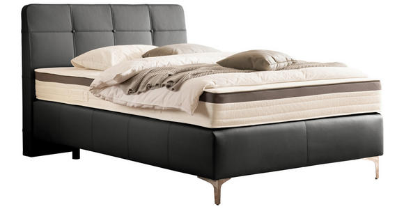 BOXSPRINGBETT 140/200 cm  in Schwarz  - Chromfarben/Schwarz, Basics, Leder/Holz (140/200cm) - Novel
