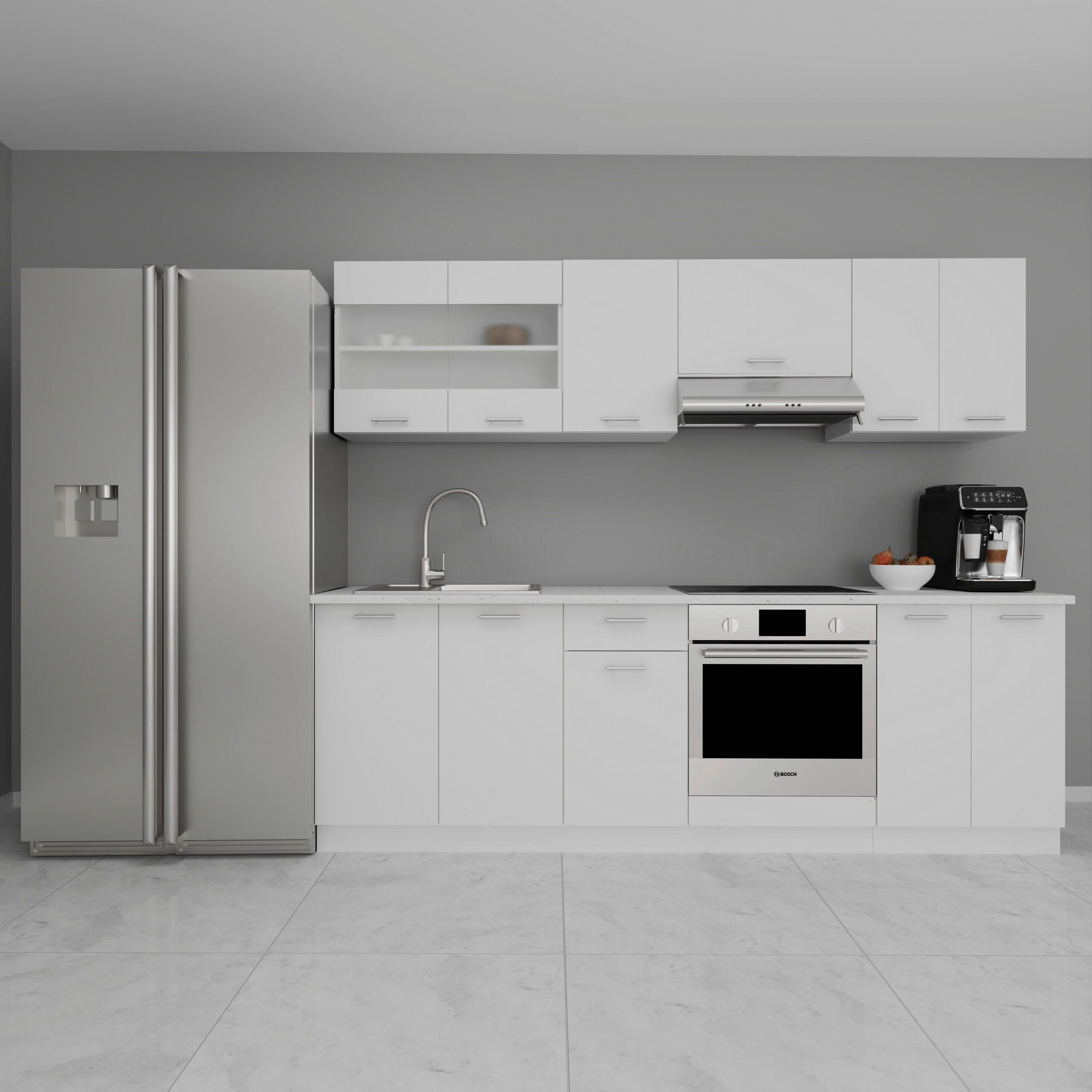 KÜCHENLEERBLOCK 240 cm   in Weiß  - Alufarben/Weiß, KONVENTIONELL, Holzwerkstoff/Metall (240cm) - MID.YOU