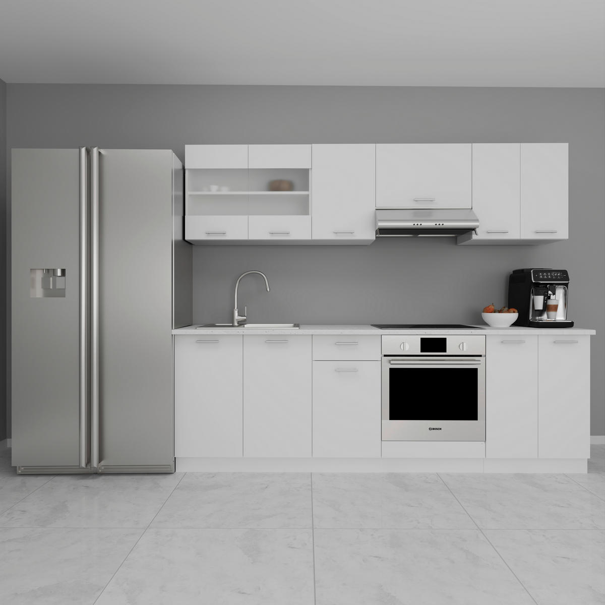 KÜCHENLEERBLOCK 240 cm   in Weiß  - Alufarben/Weiß, KONVENTIONELL, Holzwerkstoff/Metall (240cm) - MID.YOU