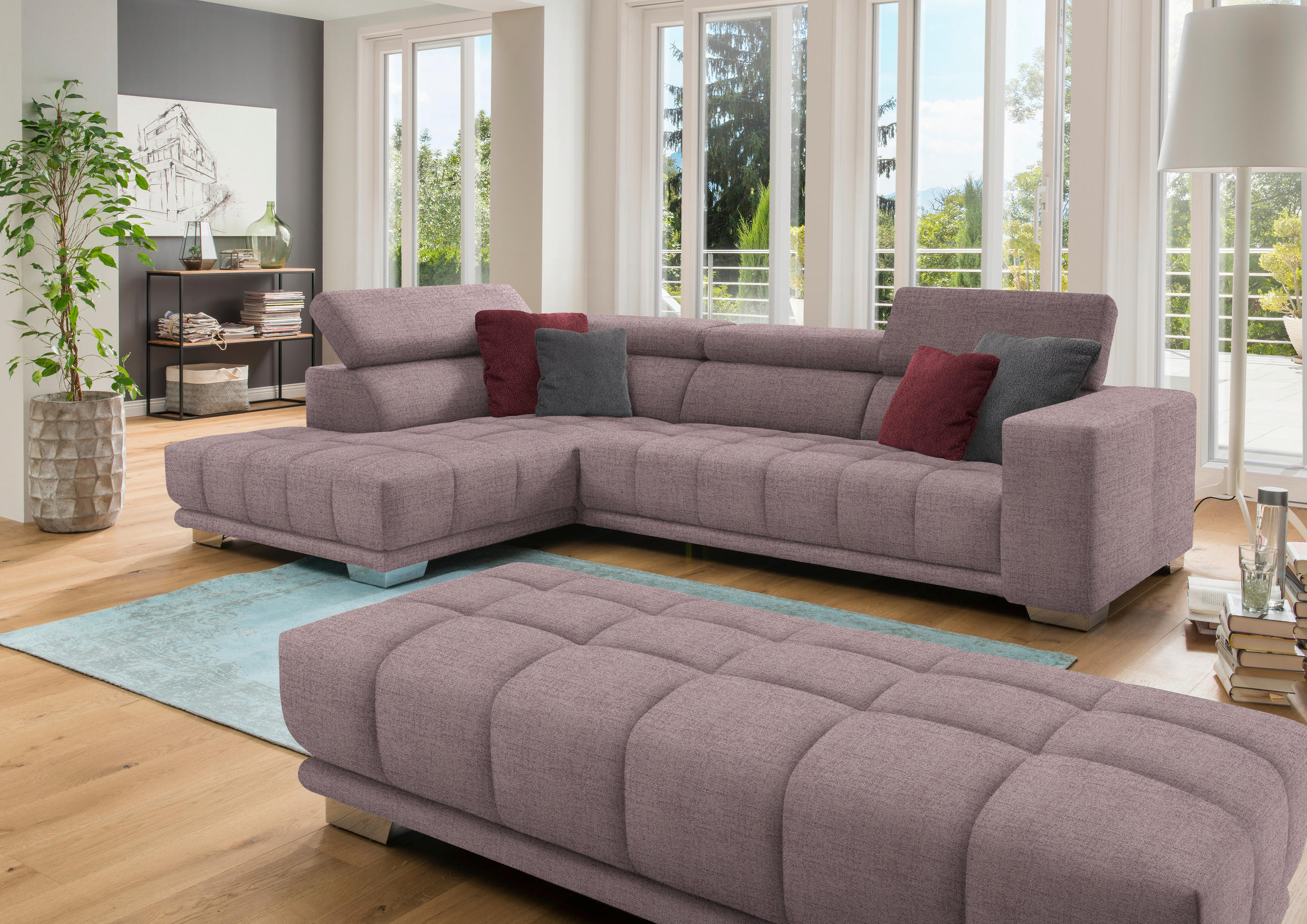 ECKSOFA in Chenille Altrosa  - Chromfarben/Altrosa, Design, Textil (207/301cm) - Xora