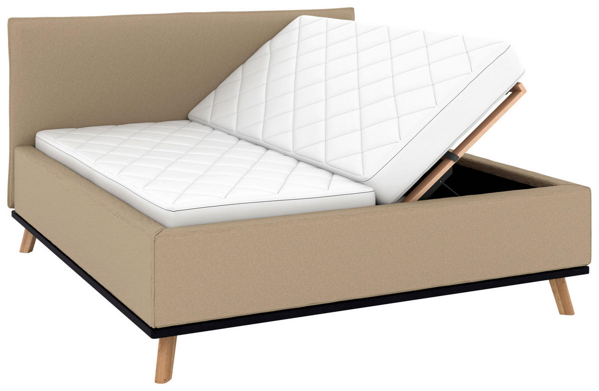 POLSTERBETT Matratze, Lattenrost, Bettkasten 180/200 cm  in Beige  - Eichefarben/Beige, Design, Holz/Textil (180/200cm) - Musterring