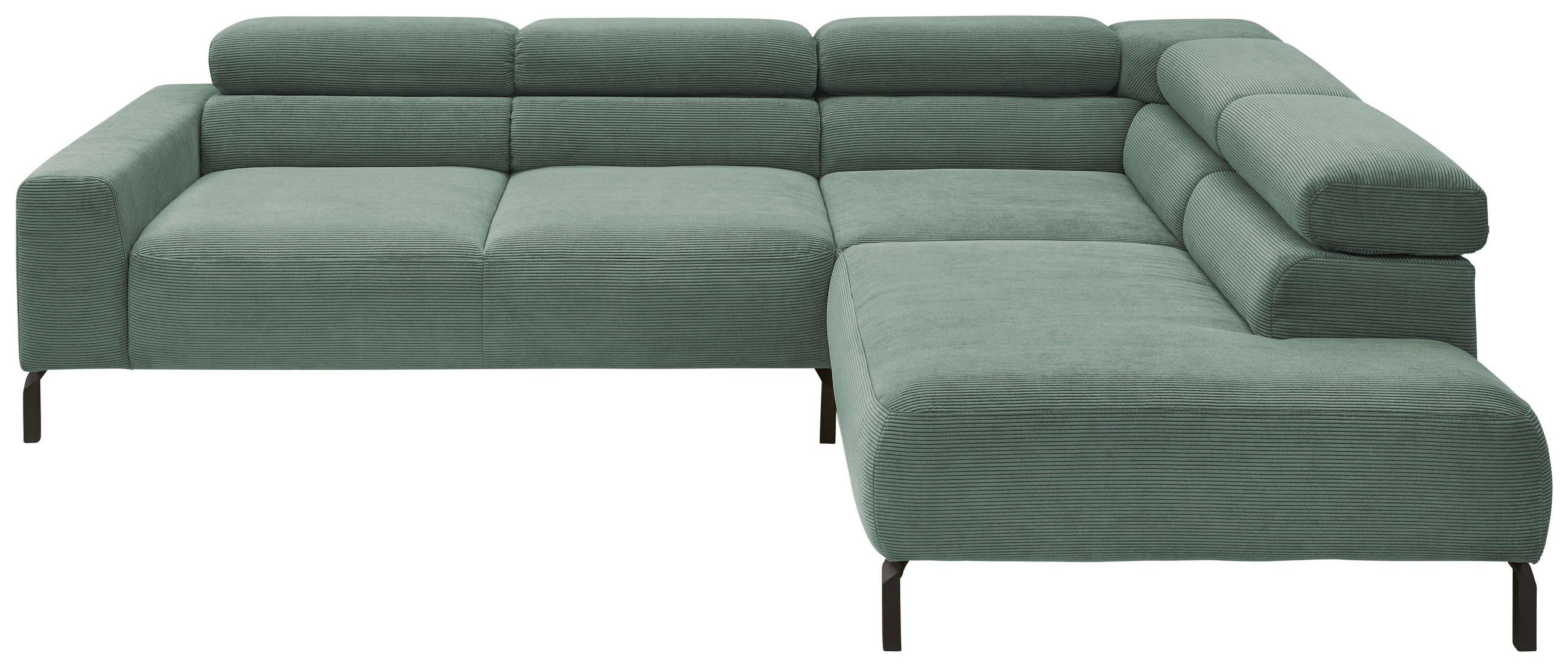 ECKSOFA inkl. Funktion Grün Feincord Kopfteilverstellung, Sitzvorzug  - Schwarz/Grün, Design, Textil/Metall (273/219cm) - Pure Home Lifestyle