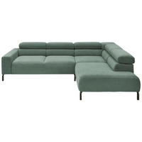ECKSOFA inkl. Funktion Grün Feincord Kopfteilverstellung, Sitzvorzug  - Schwarz/Grün, Design, Textil/Metall (273/219cm) - Pure Home Lifestyle