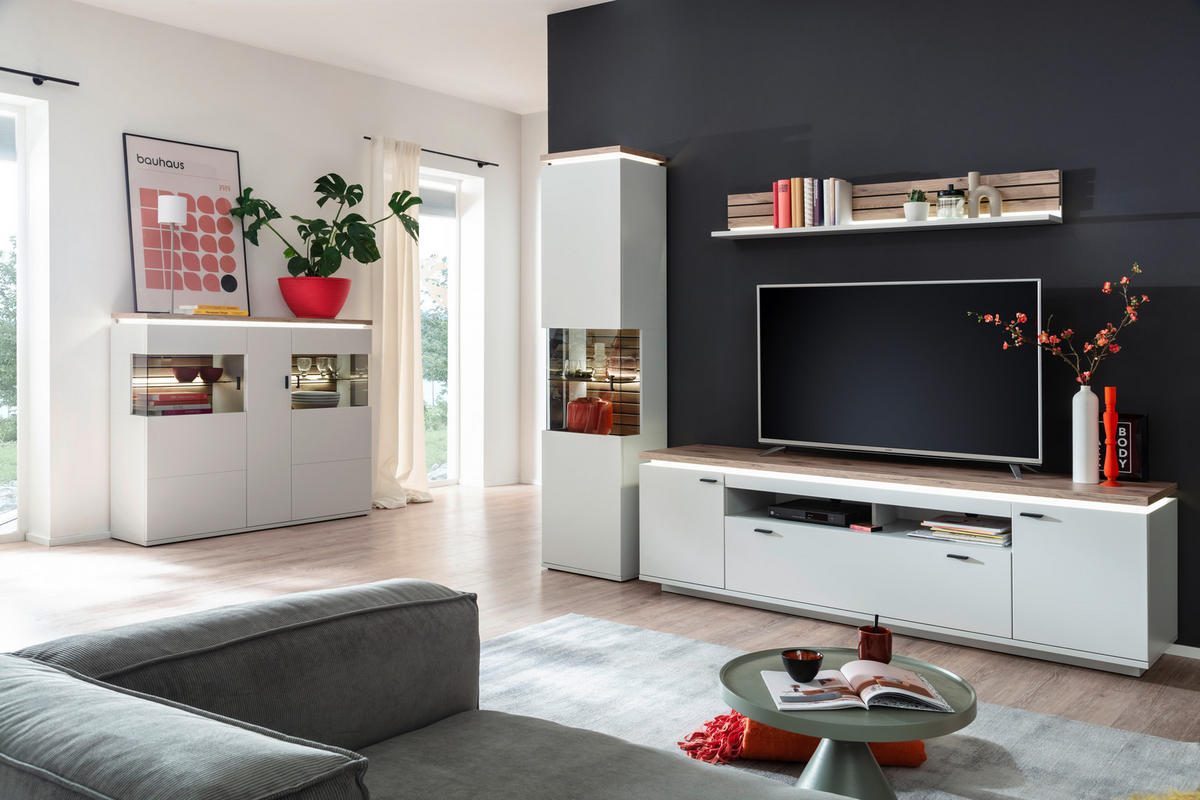 VITRINE in Grau, Eichefarben  - Eichefarben/Grau, Design, Holzwerkstoff (50/207/37cm) - Stylife