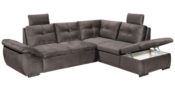 ECKSOFA  in Mikrovelours Graubraun  - Graubraun/Schwarz, KONVENTIONELL, Kunststoff/Textil (265/217cm) - Carryhome