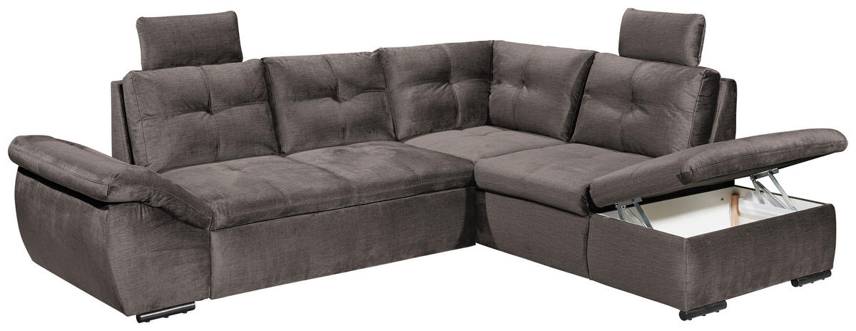 ECKSOFA in Mikrovelours Graubraun  - Graubraun/Schwarz, Konventionell, Kunststoff/Textil (265/217cm) - Carryhome